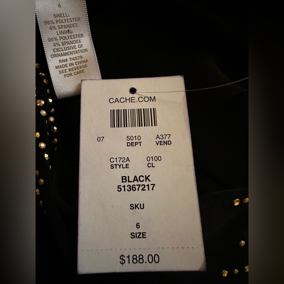 Cache Black One-Shoulder Size 6 Asymmetrical Pattern Rhinestone Embellishments - Picture 13 of 14